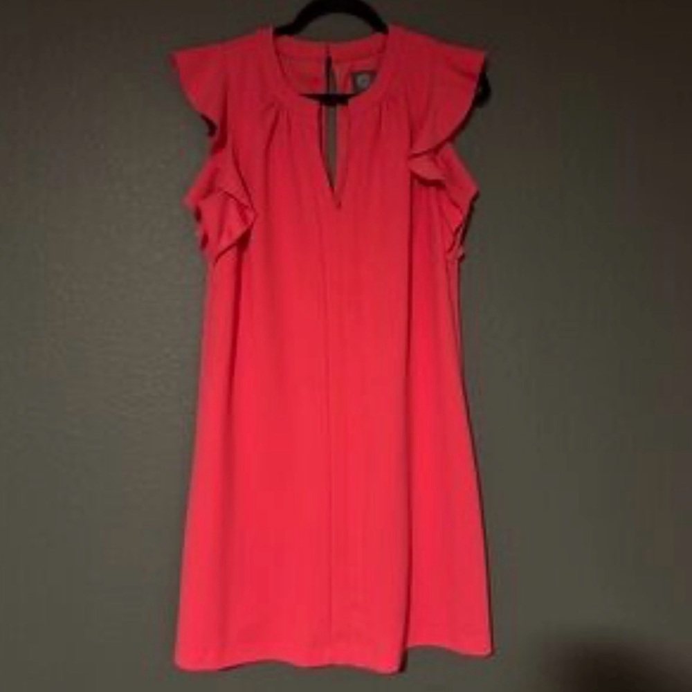 Vince Camuto Coral Crepe Mini Dress with Ruffle Sleeves Size 8